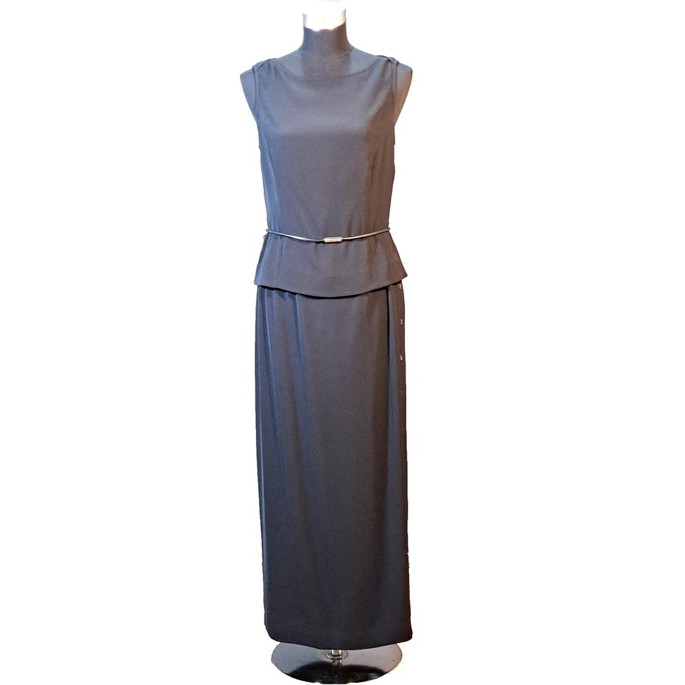 Jones New York Dress Black Sleeveless Peplum Maxi Dress with Side Buttons Size 6